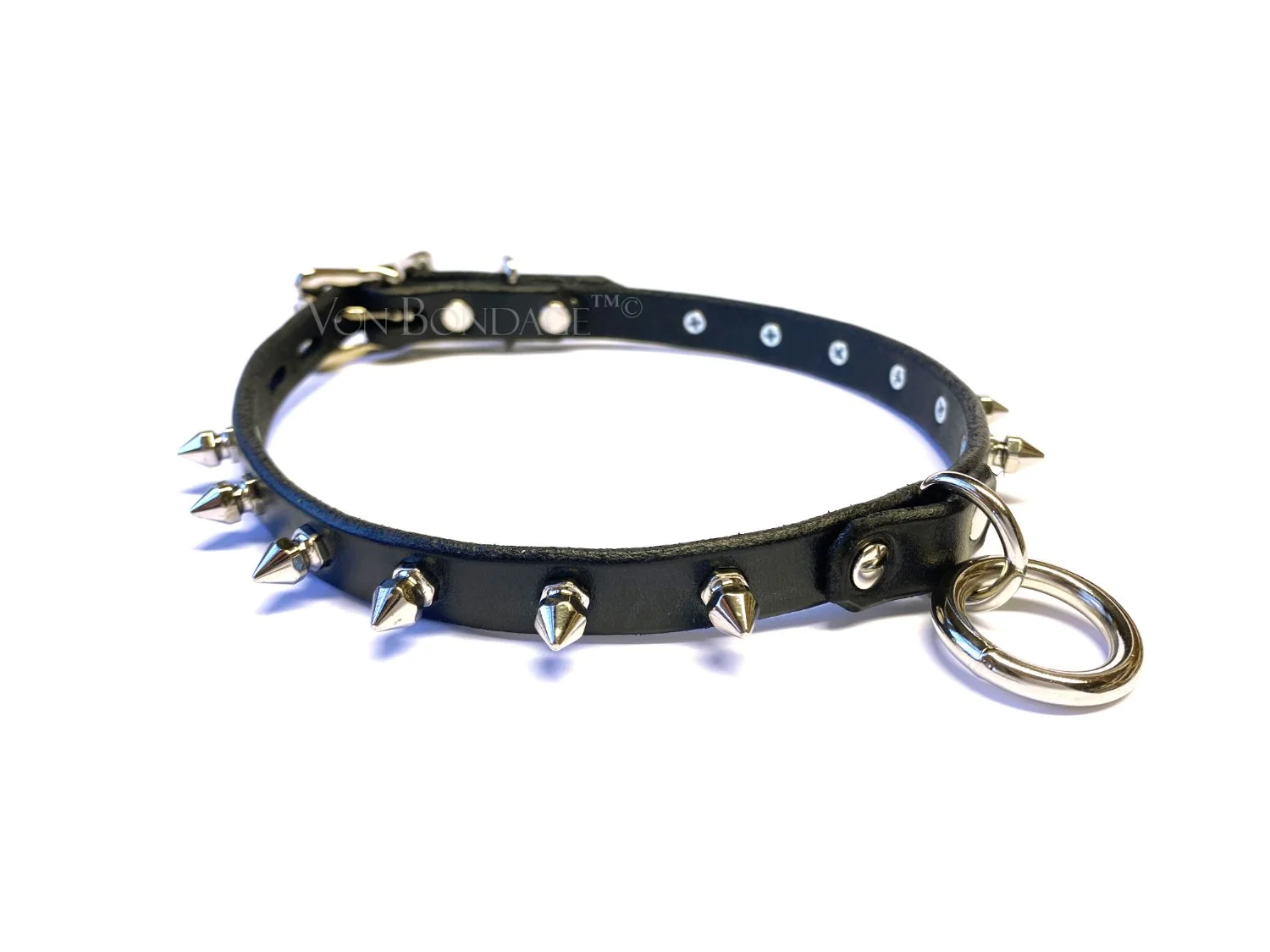 Leather BDSM Kink Collar with D&O Ring & Spikes