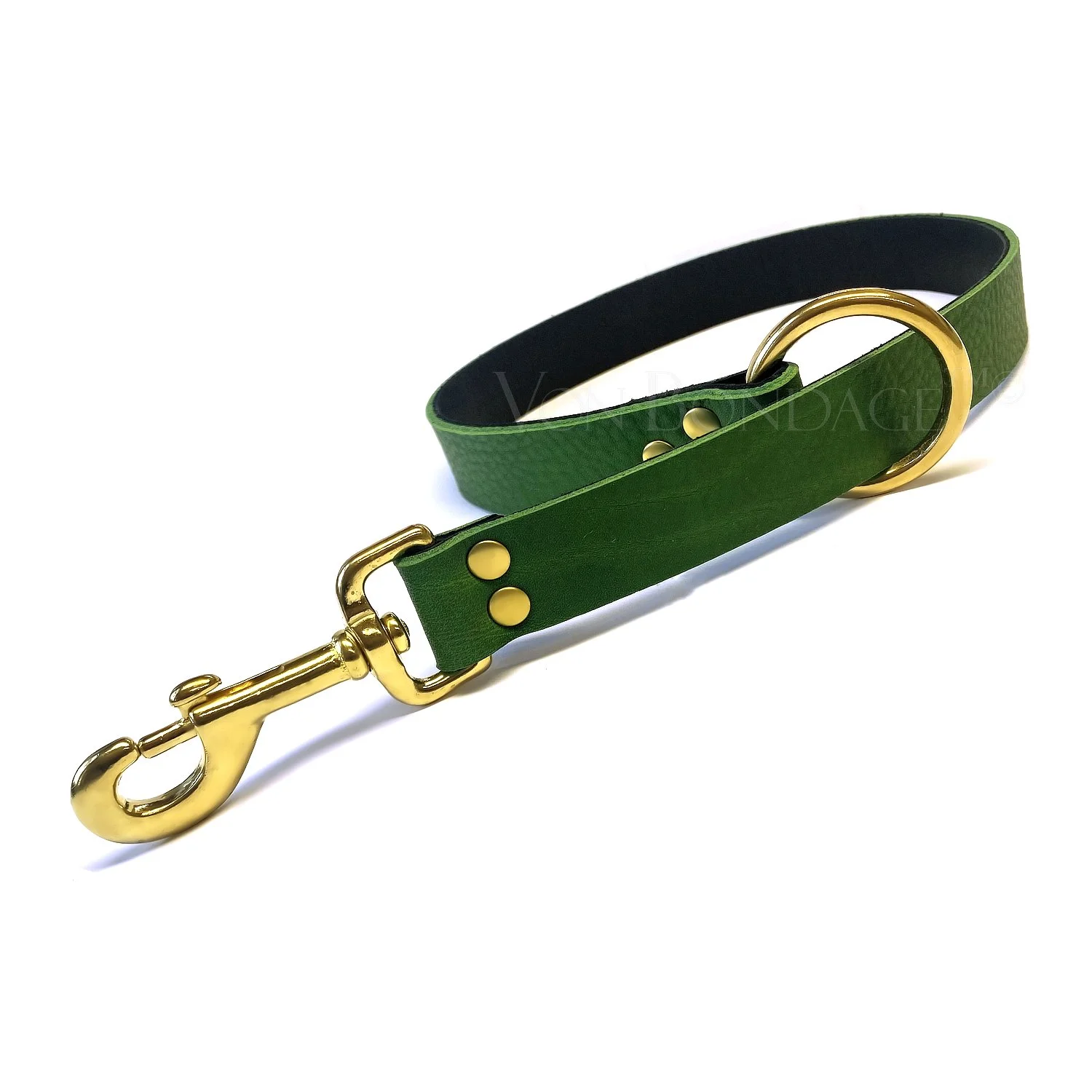 1 Green Leather Bedpost Restraints Strap in Brass.jpg
