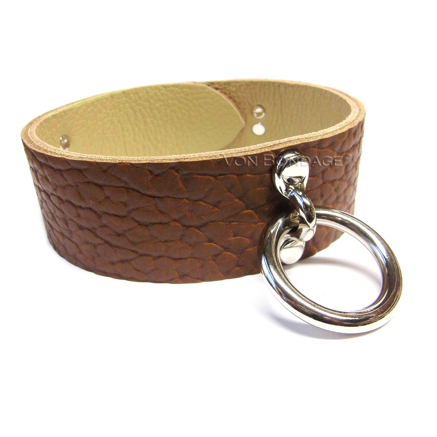 Brown leather slave Collar with Fancy Loop & Ring