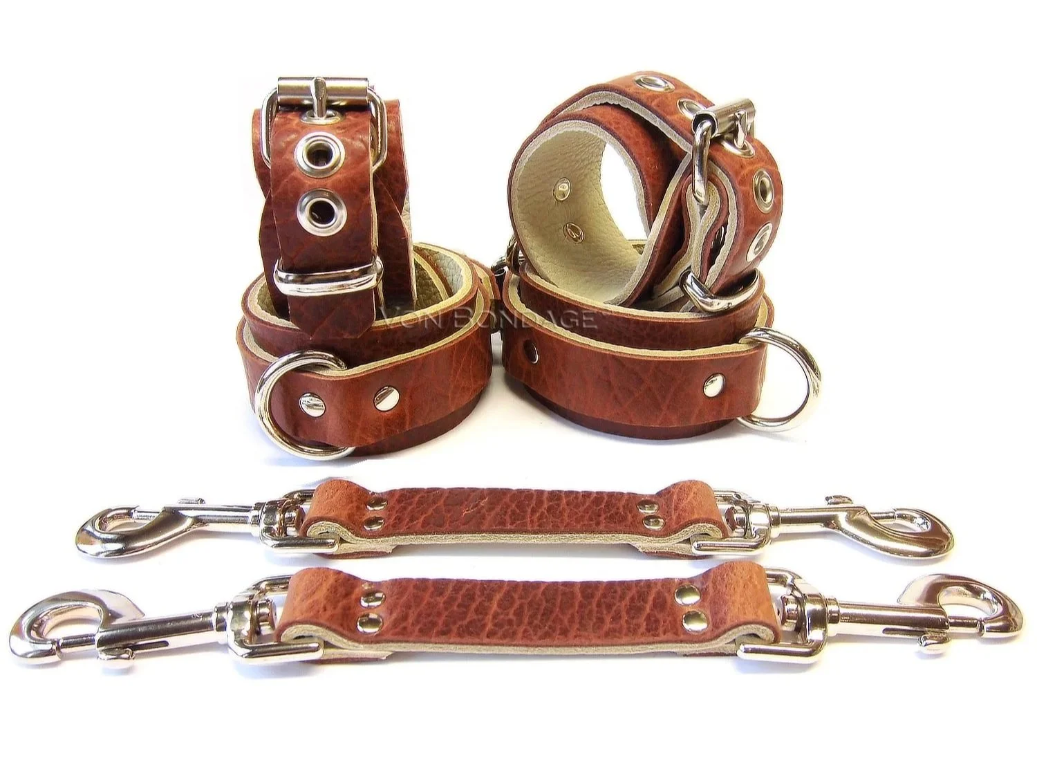 Brown Bison Leather BDSM Restraints Set Pair of Straps