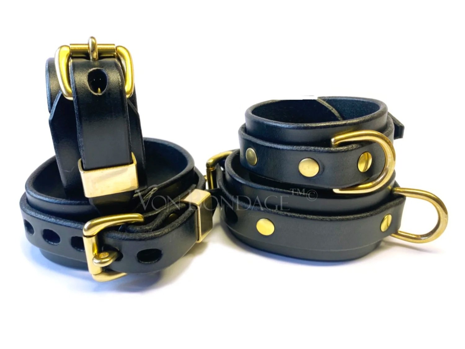 Latigo Leather BDSM Restraints Set with Brass Lockable Buckles