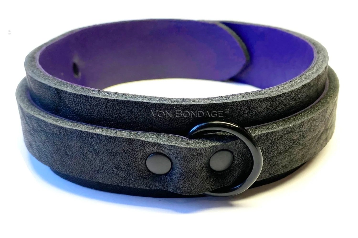 Black Leather Purple Lambskin slave Collar with black dee ring