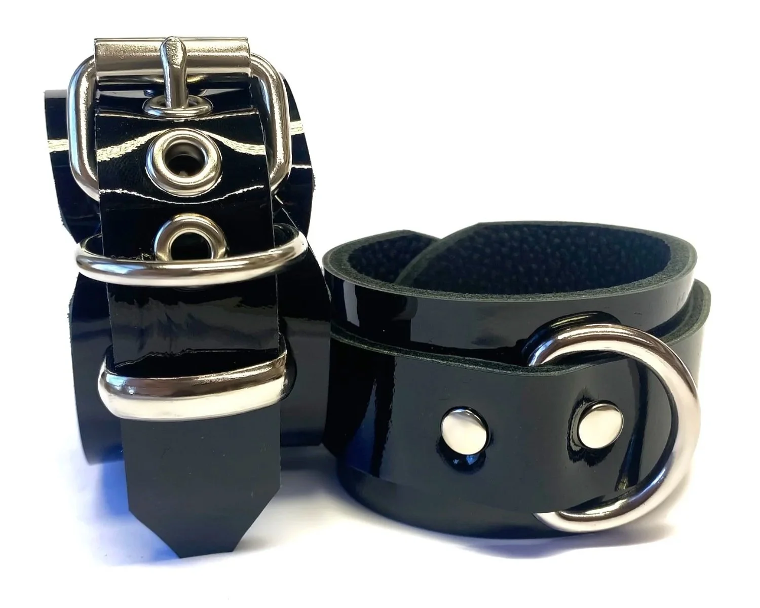 Black Patent Leather BDSM Restraints with D-rings