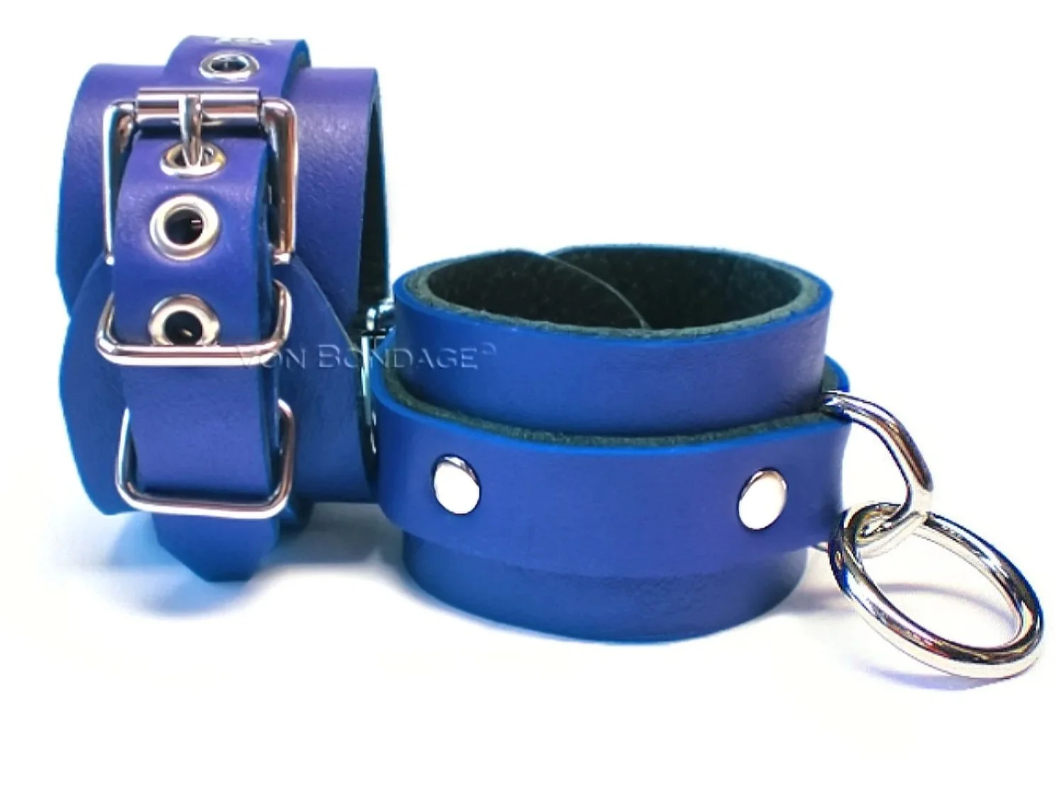 blue Leather BDSM Restraints - Small Bondage Rings