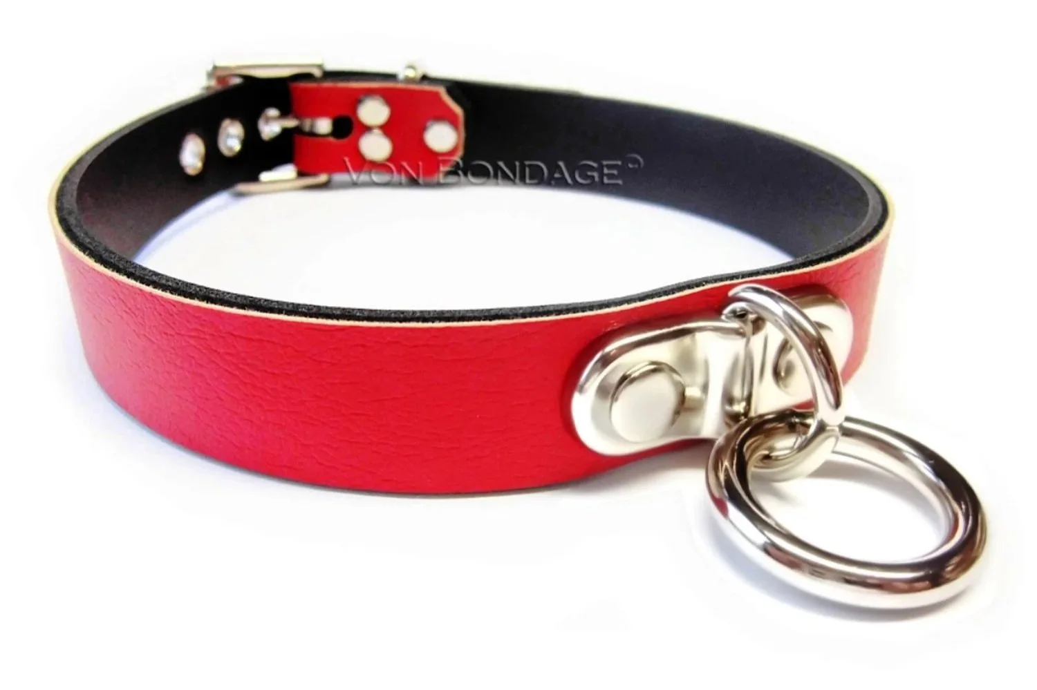 Red Vegan Faux Leather BDSM Collar with Plated Ring