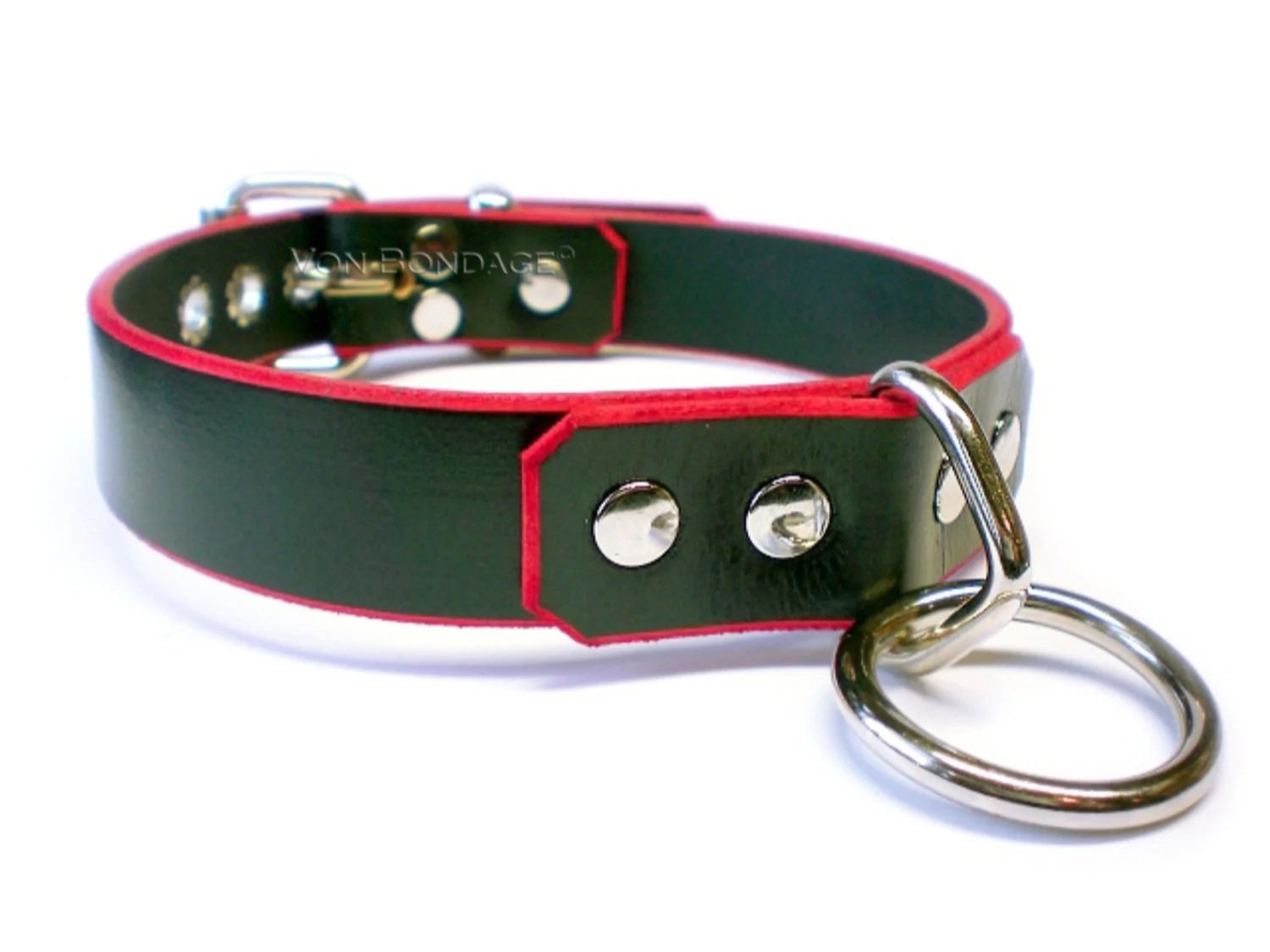 Red-Trim Lockable BDSM Collar with Medium Bondage Ring
