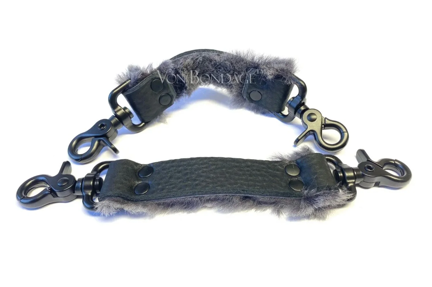 Pair of Fur-lined BDSM Straps for Restraints Black Clips