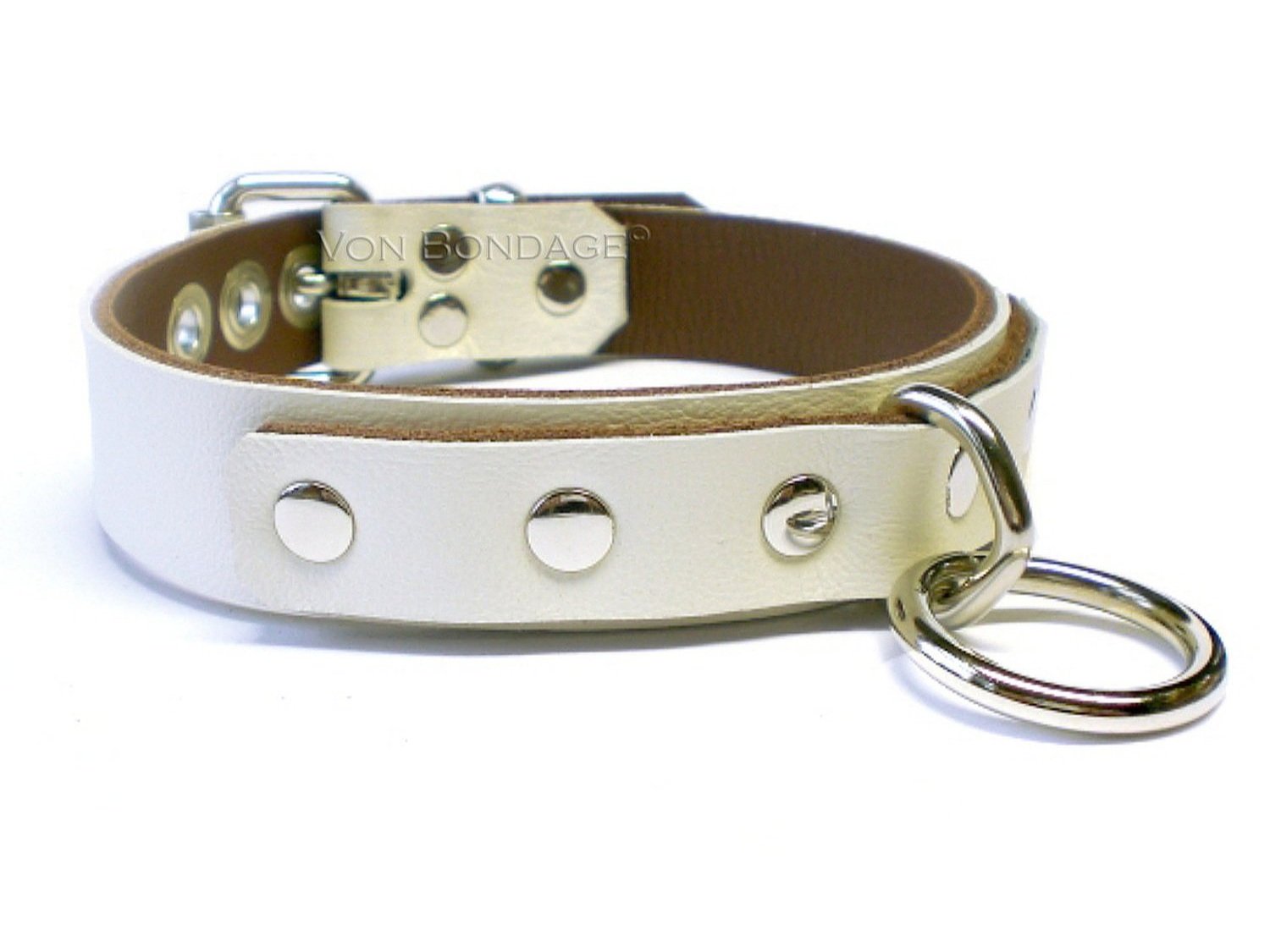 White Lockable BDSM Collar with Single Bondage Ring
