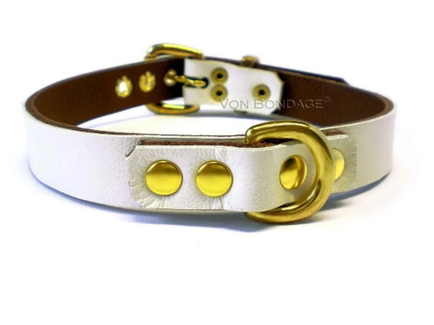 White Leather Collar with 5/8 Brass Dee Ring