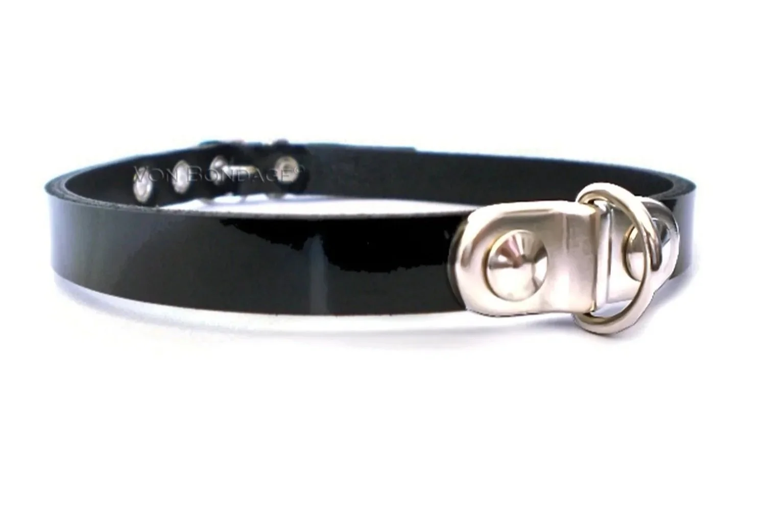 Black Patent Leather Day Collar with Small Plated D-ring