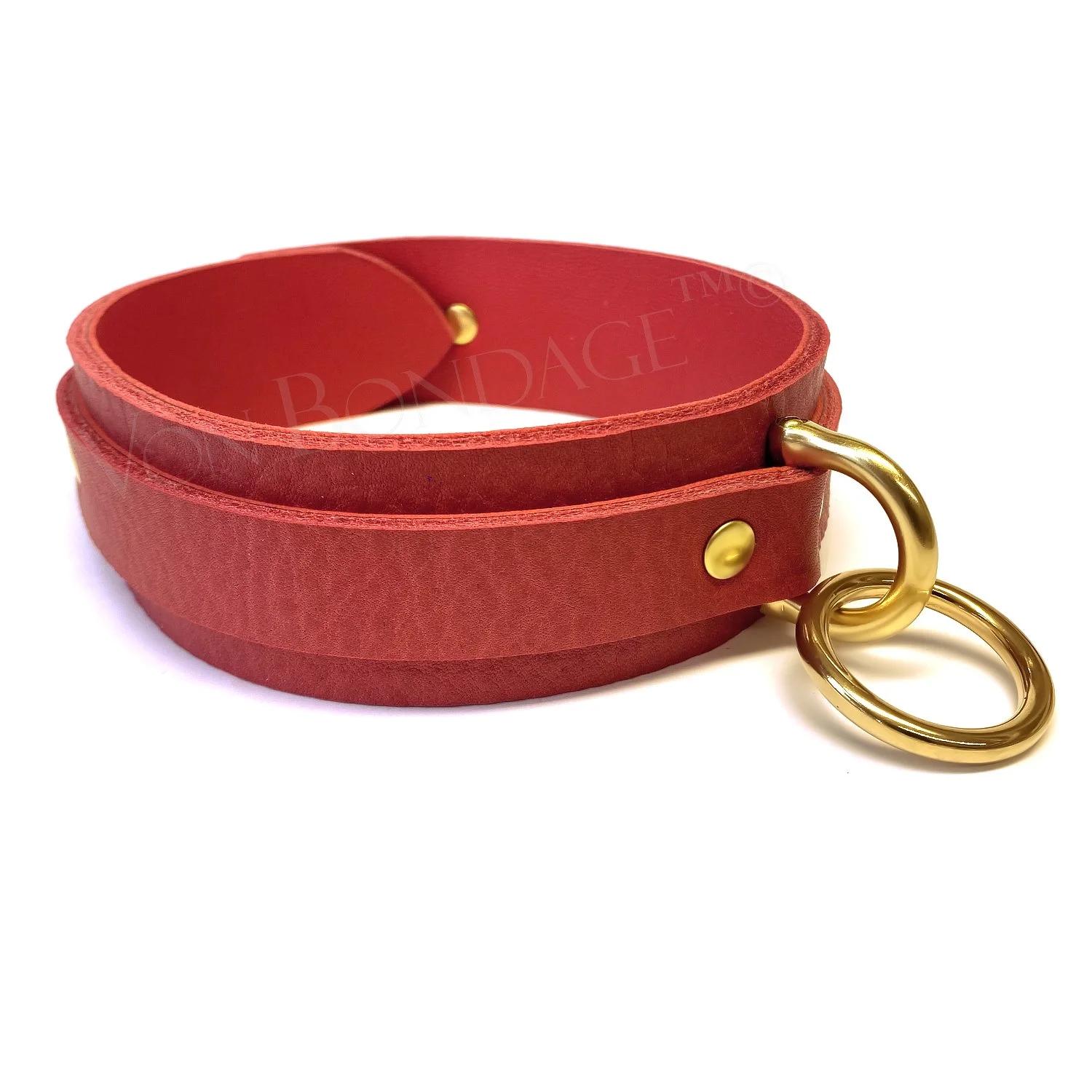 Red BDSM Collar lined in Red Lambskin with Brass O-ring