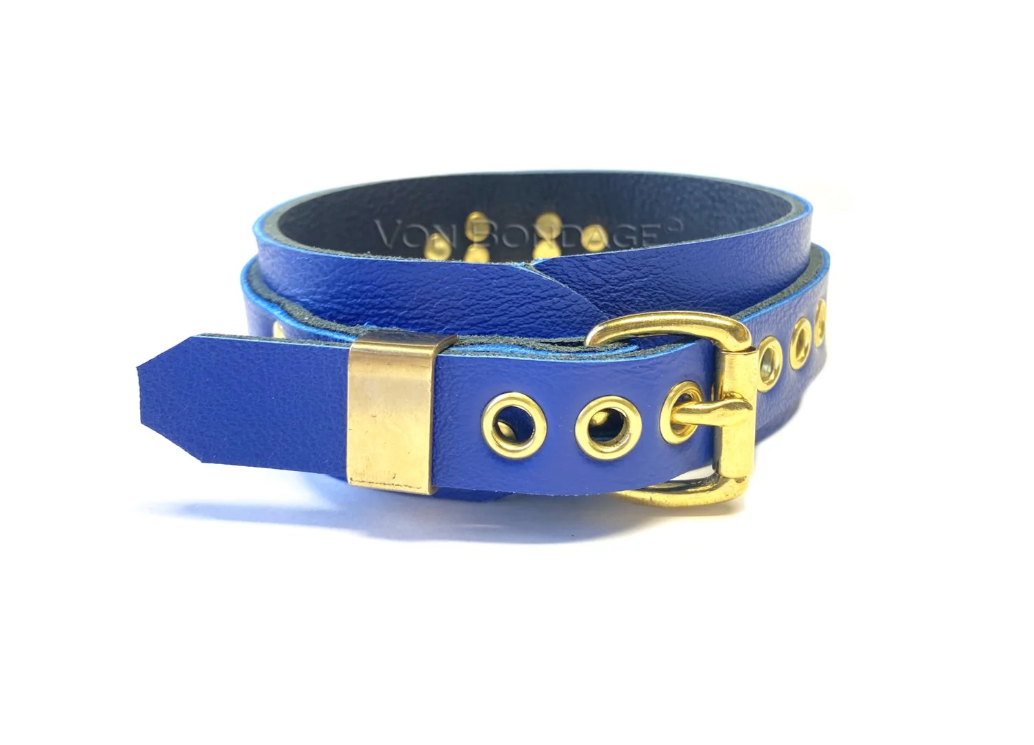 1.5 Small Brass Buckle on Blue Leather Collar.jpg