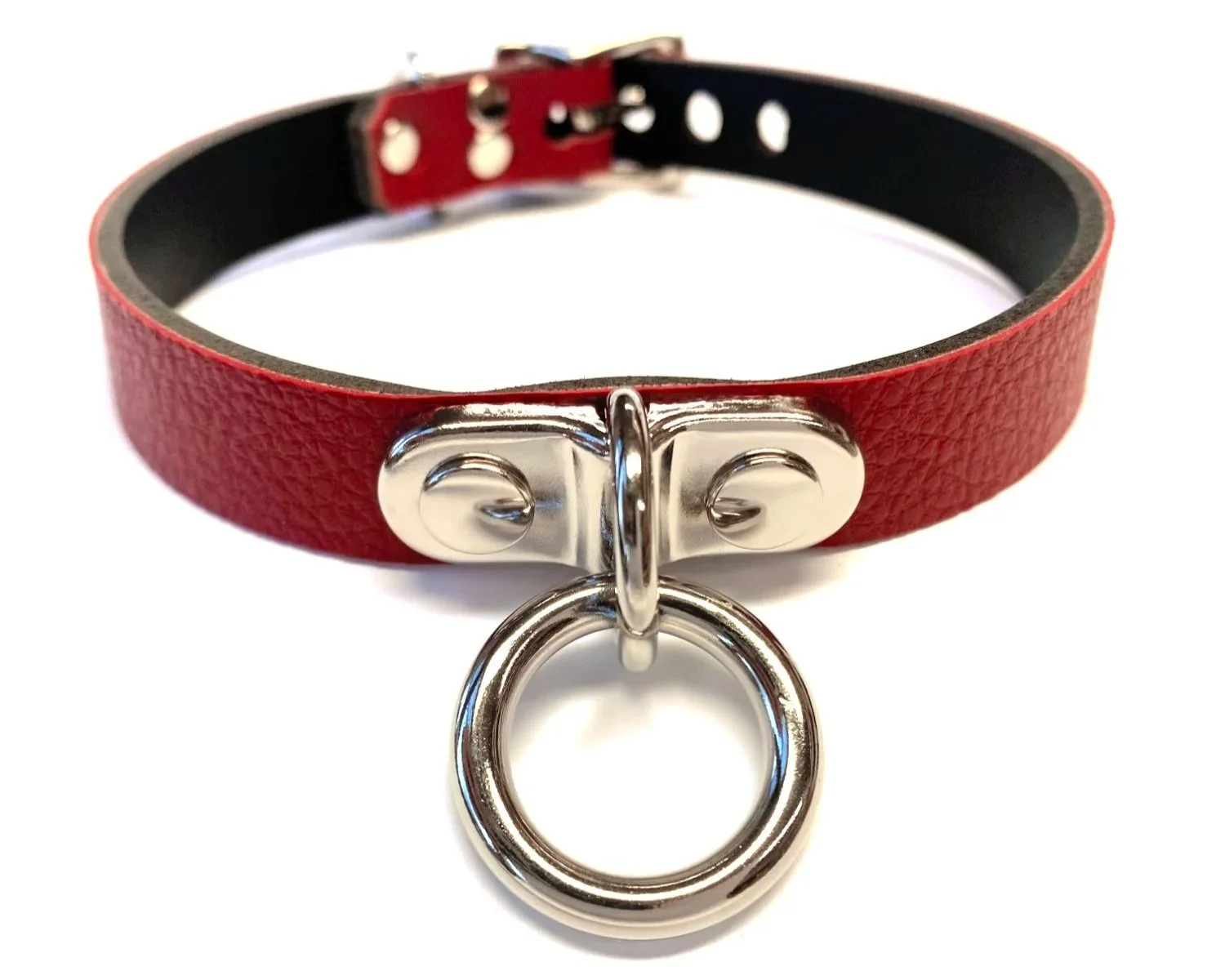 Oxblood Faux Leather Vegan slave Collar with Plated D&O Ring