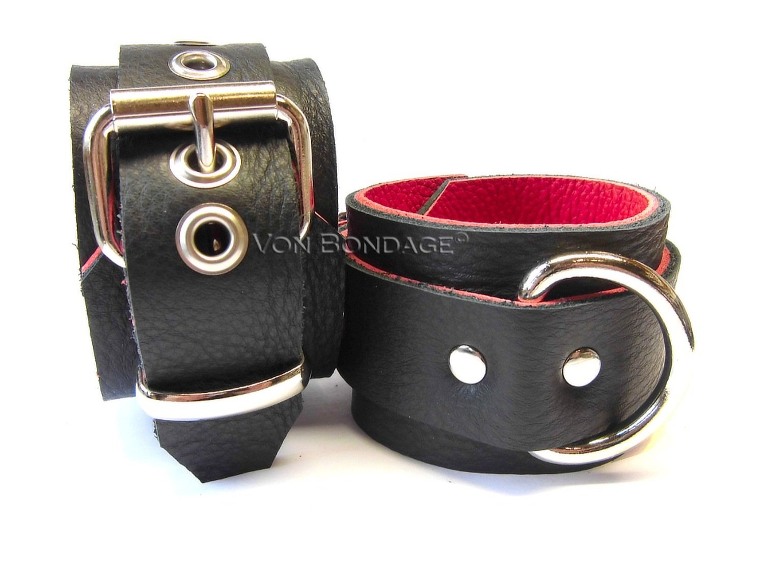 Soft Black Leather Bondage Restraints with Red Inlay