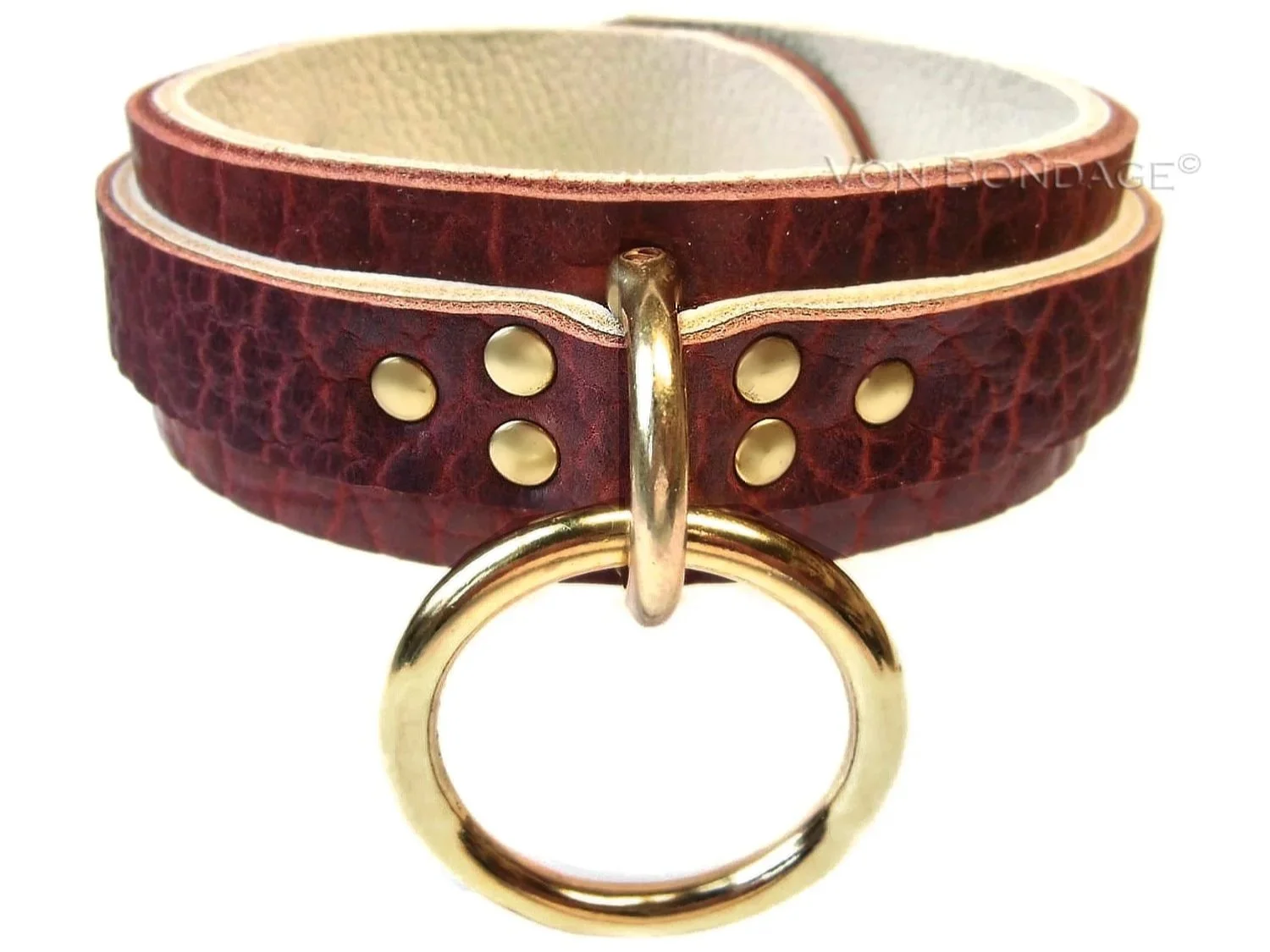brown bison Leather BDSM Collar with Brass O-Ring