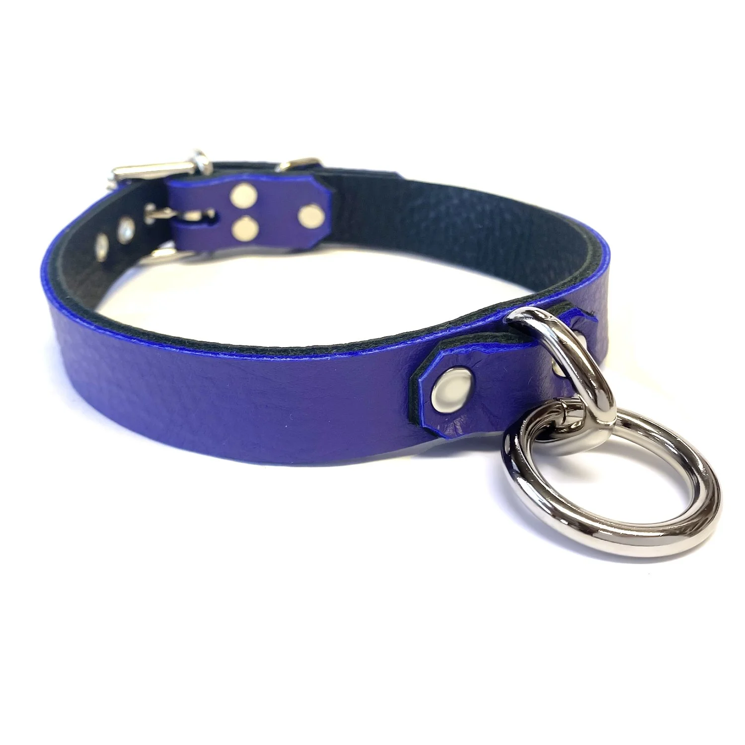 Purple Leather BDSM Collar with Bondage Ring