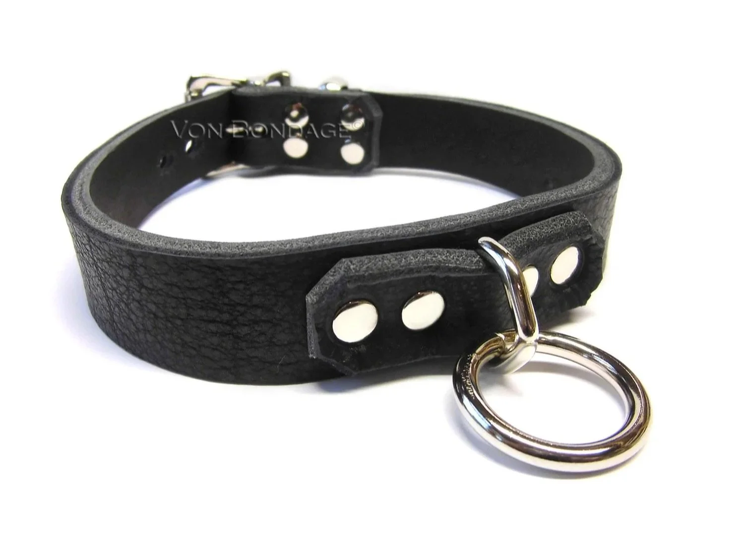 Bullhide Bison Leather BDSM Collar with small bondage ring