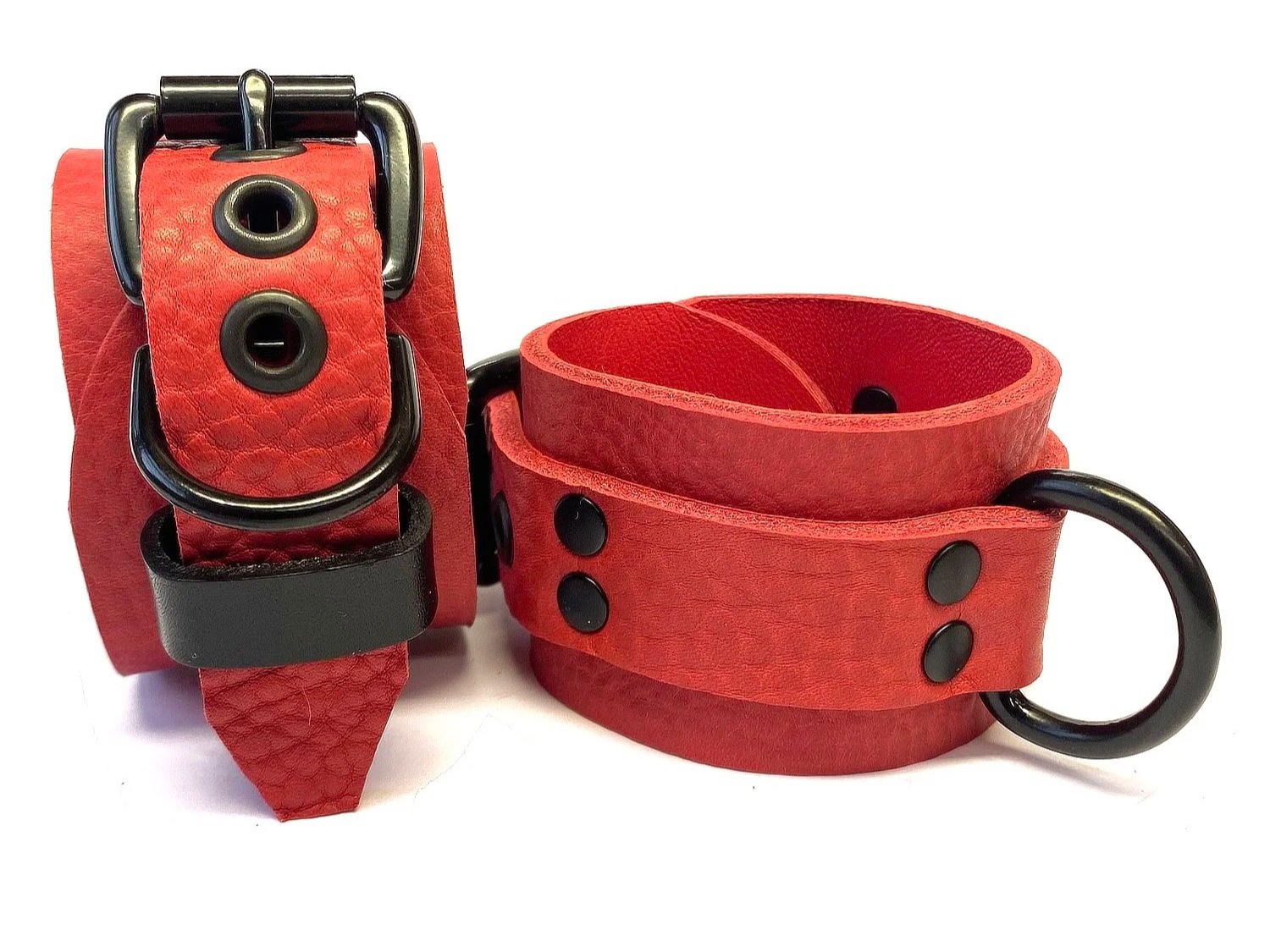 Red Bullhide Leather Restraints lined in Red Lambskin with Black Hardware