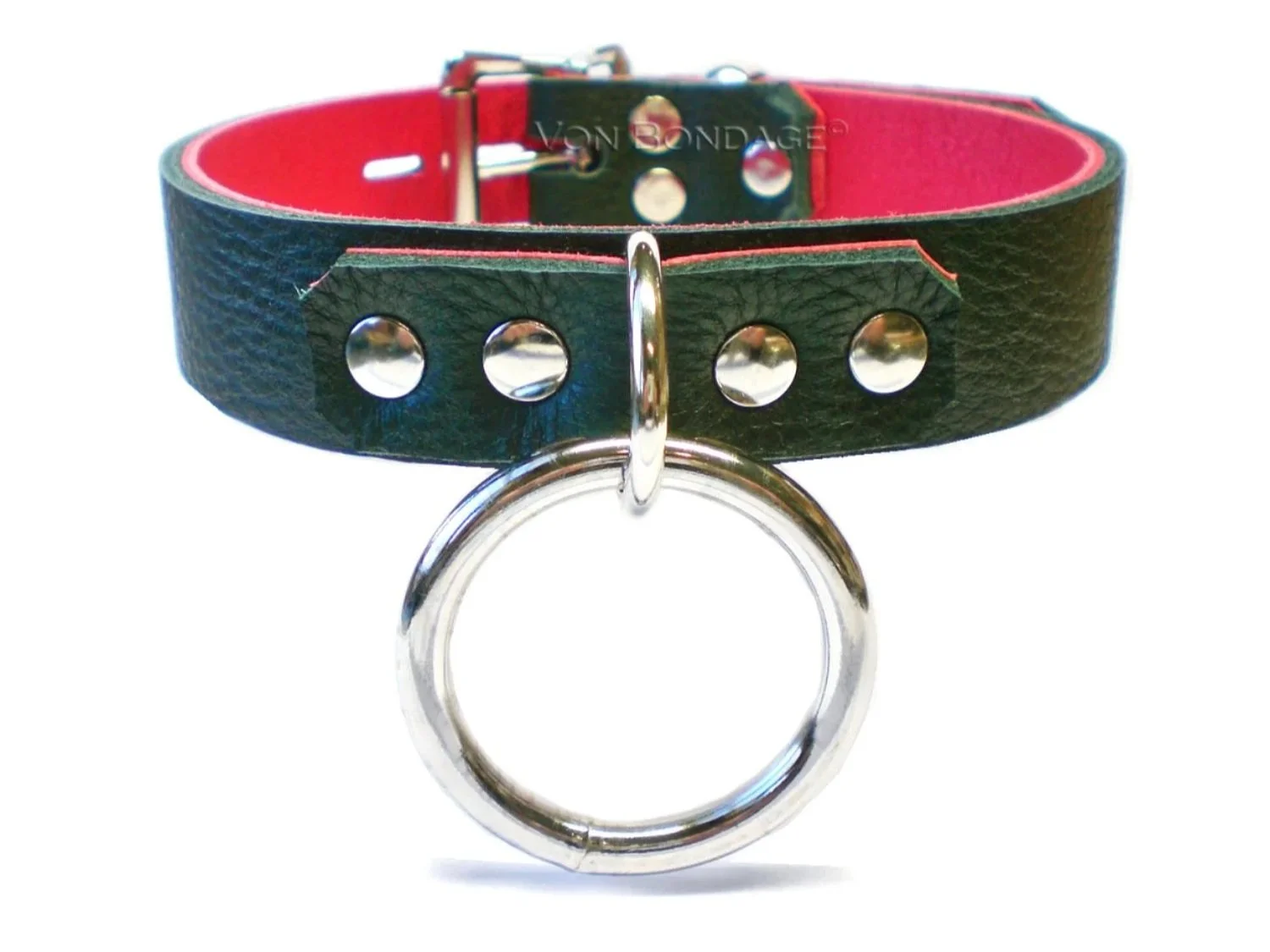 Black & Red Leather BDSM Collar with Large O-ring