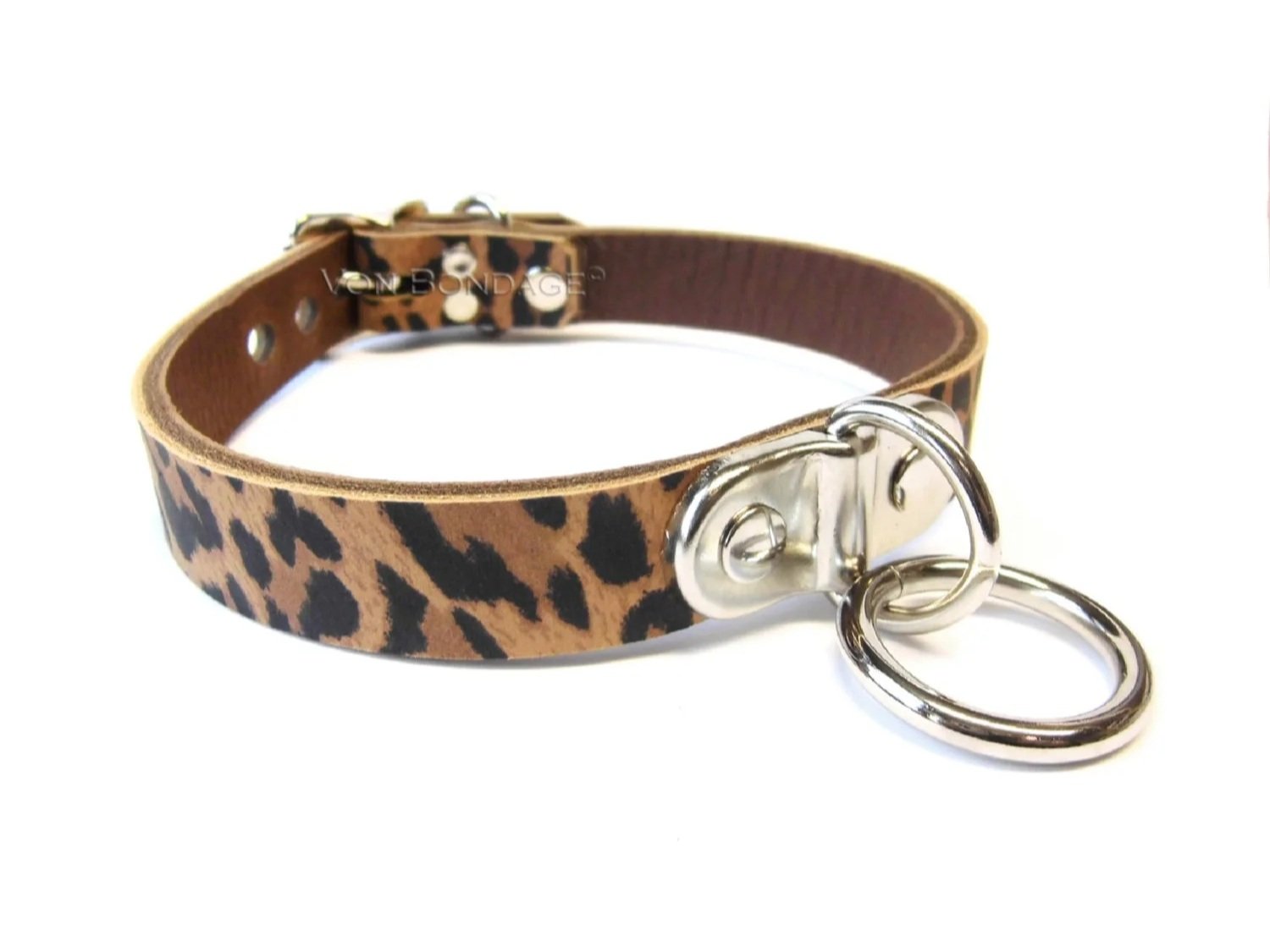 Leopard Leather Collar with Plated D&O Ring