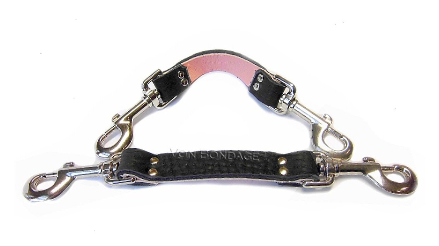 Pair of Bondage Straps for Restraints Black Pink Leather Inlay