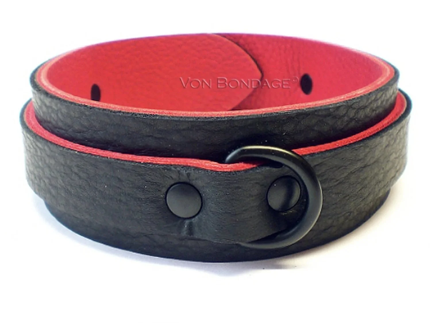 Black Bison Red Leather slave Collar with black d-ring