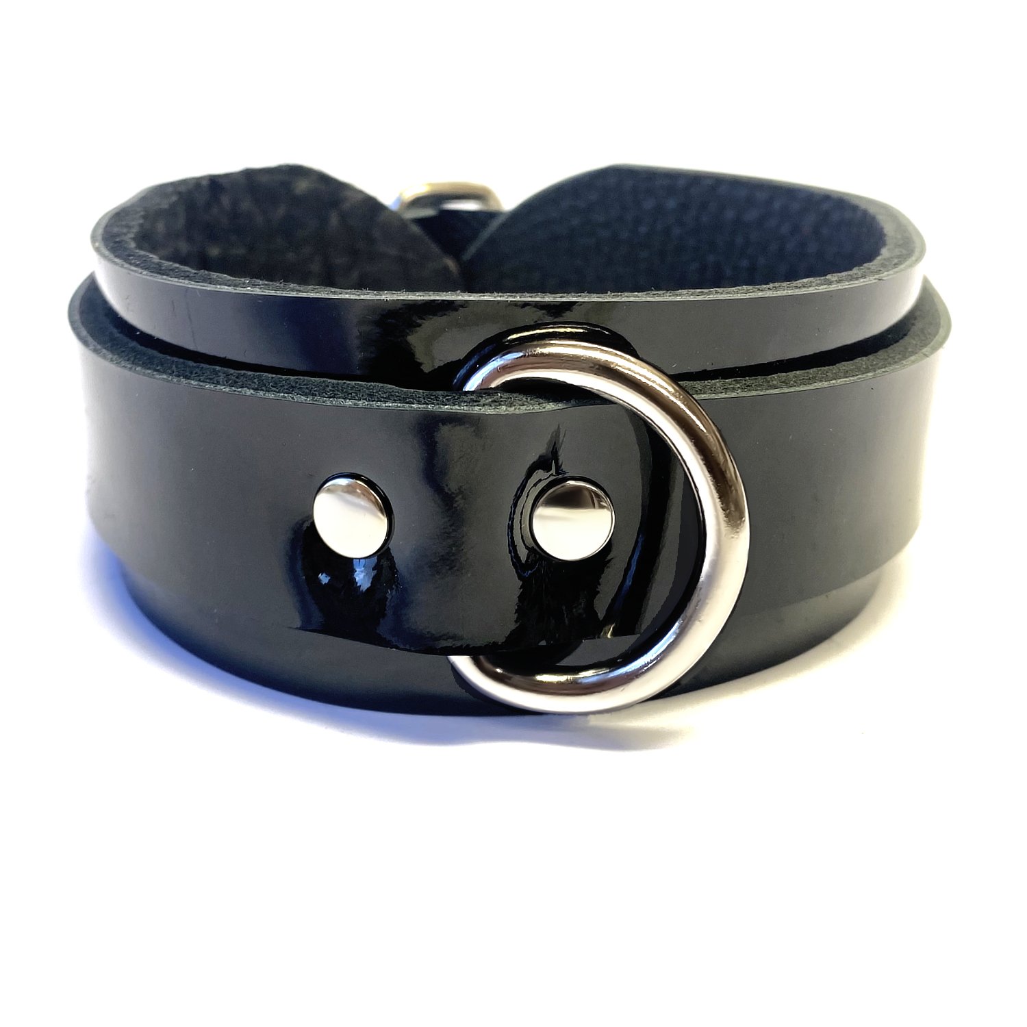 Patent Leather BDSM Collar with thick dee ring in front