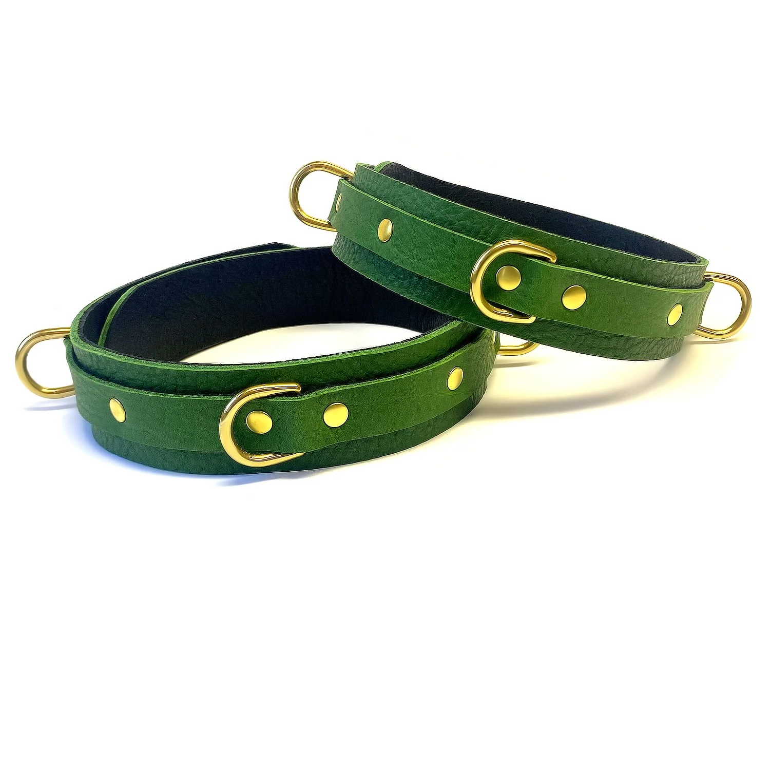 Green Leather Thigh Cuffs with Brass D-rings