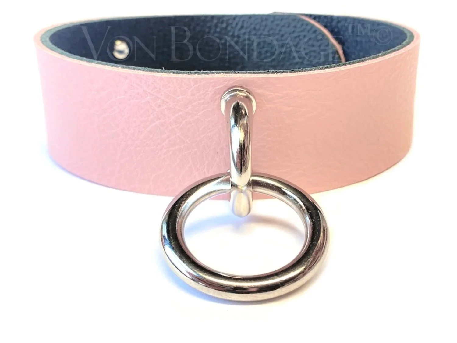Pink Leather BDSM slave Collar with Handle Loop and Ring