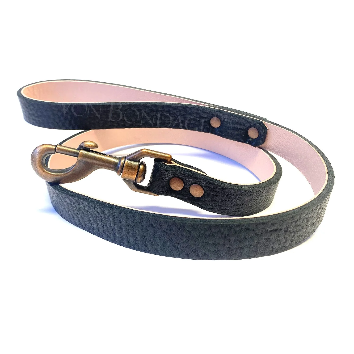 Black &amp; Pink Leather Leash with copper snap