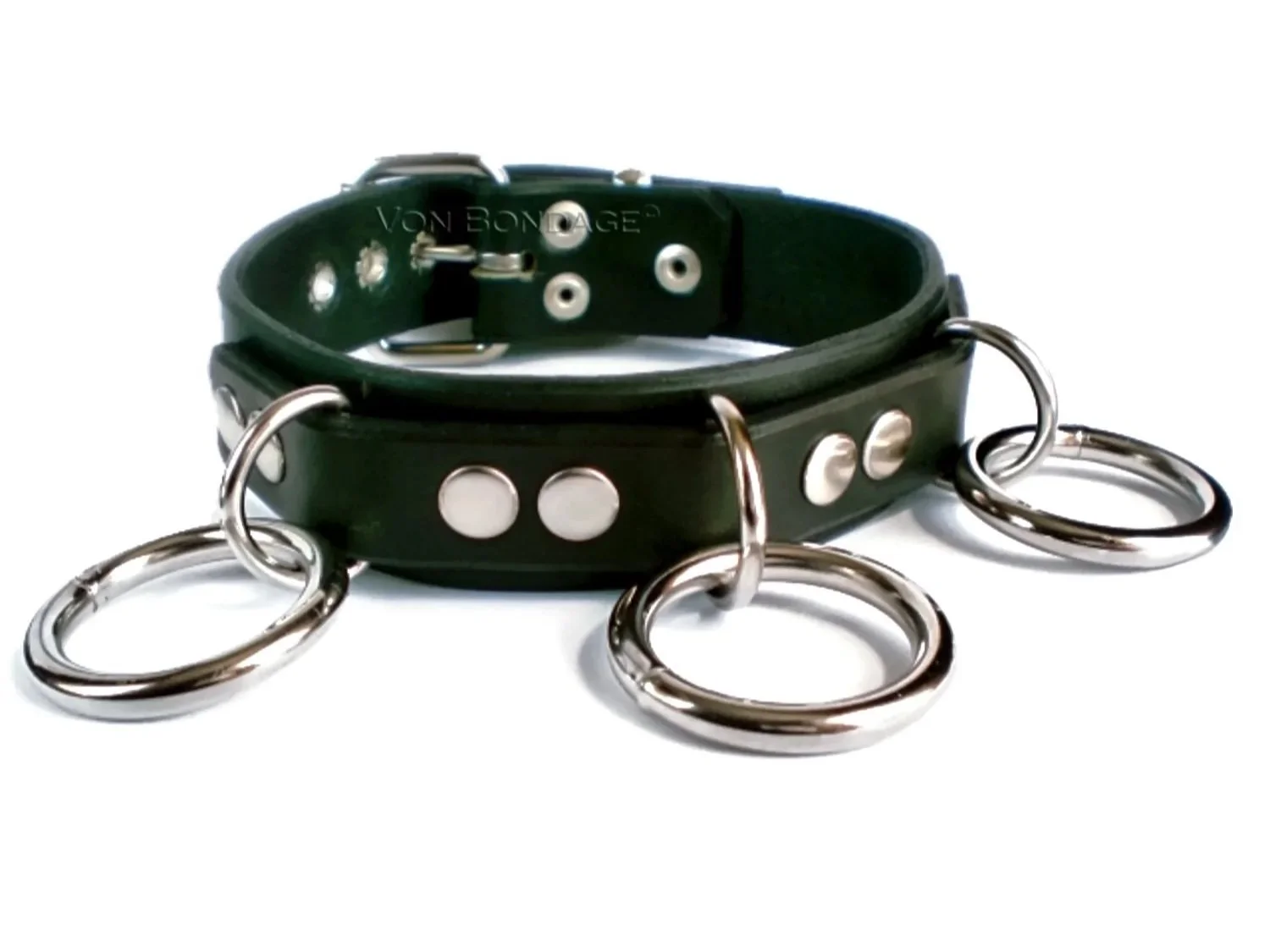 Black Latigo Leather BDSM Collar with 3 large O-rings in front