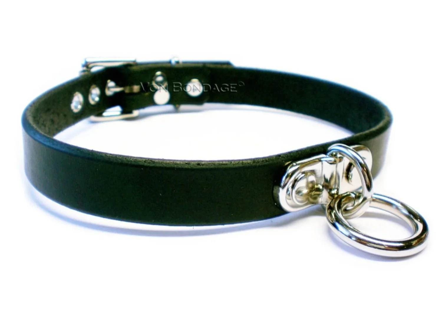 Black Latigo Leather BDSM Collar with Plated Ring
