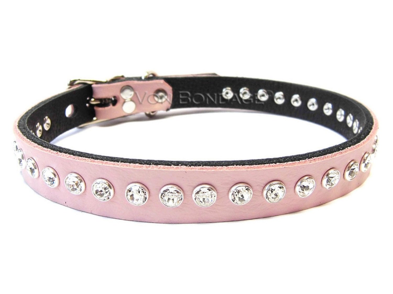 Pink Lockable slave Collar with Swarovski Crystals