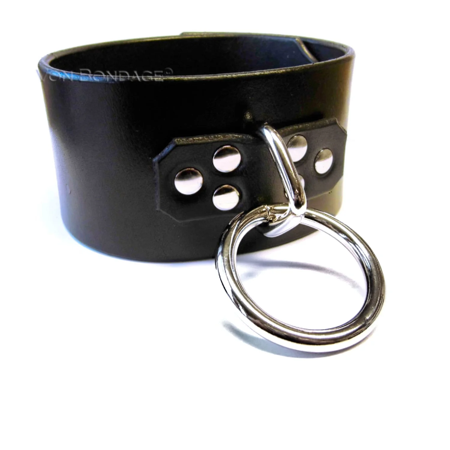 Tall Black Leather Posture style Bondage Collar with Large D&O Ring