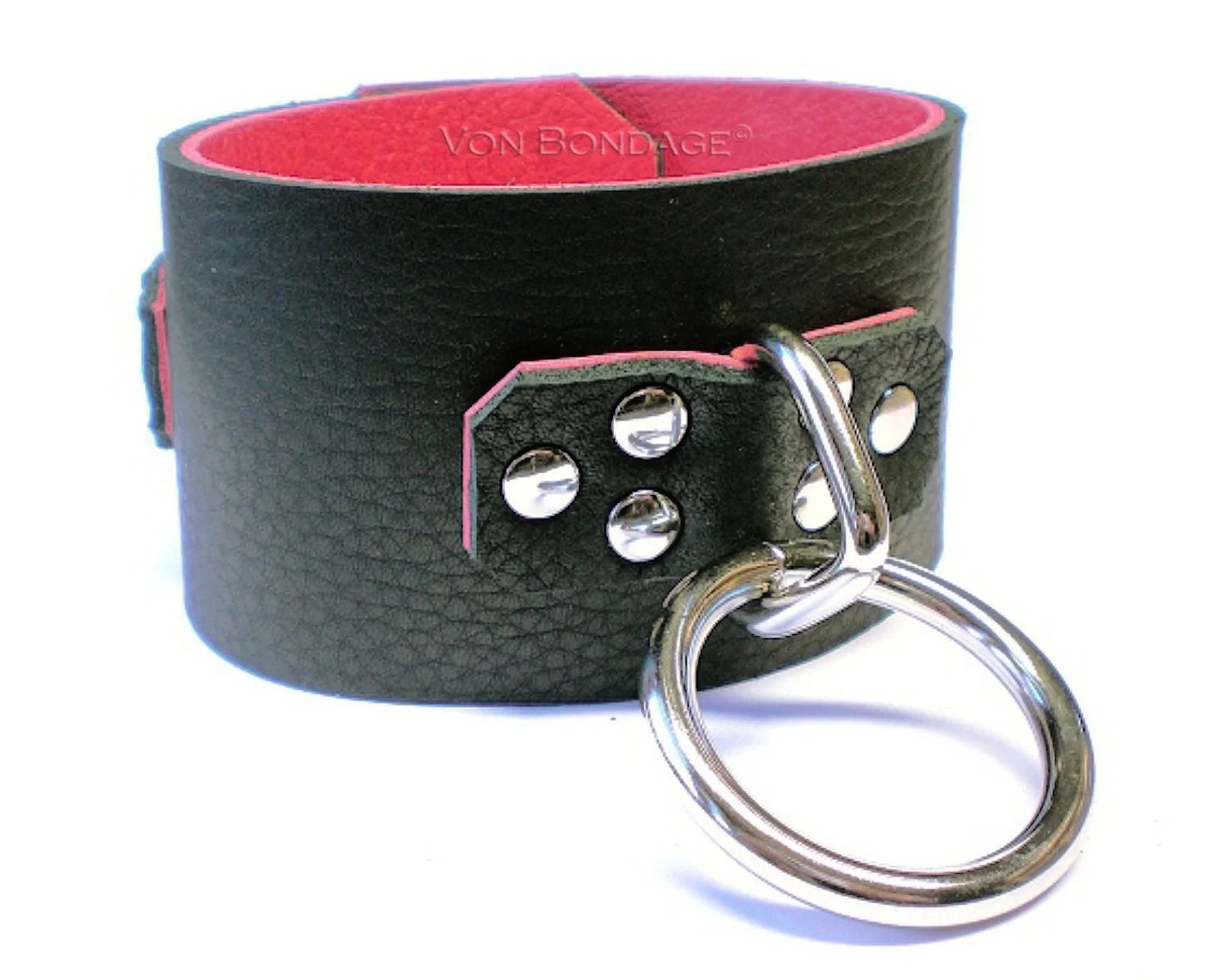 Tall Black & Red Leather Posture style Bondage Collar with Large D&O Ring
