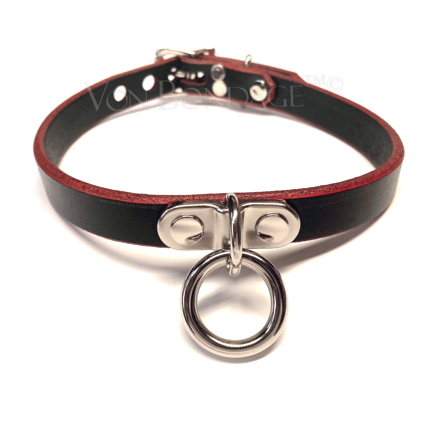 5'8 Red Edge Leather slave collar with Plated D&O Ring.jpg