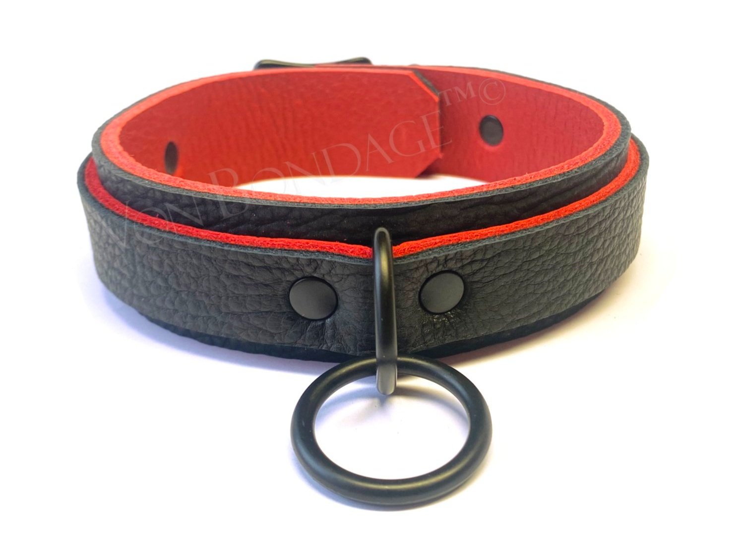 bondage Collar for sub in Bison Leather with Black D&O Ring