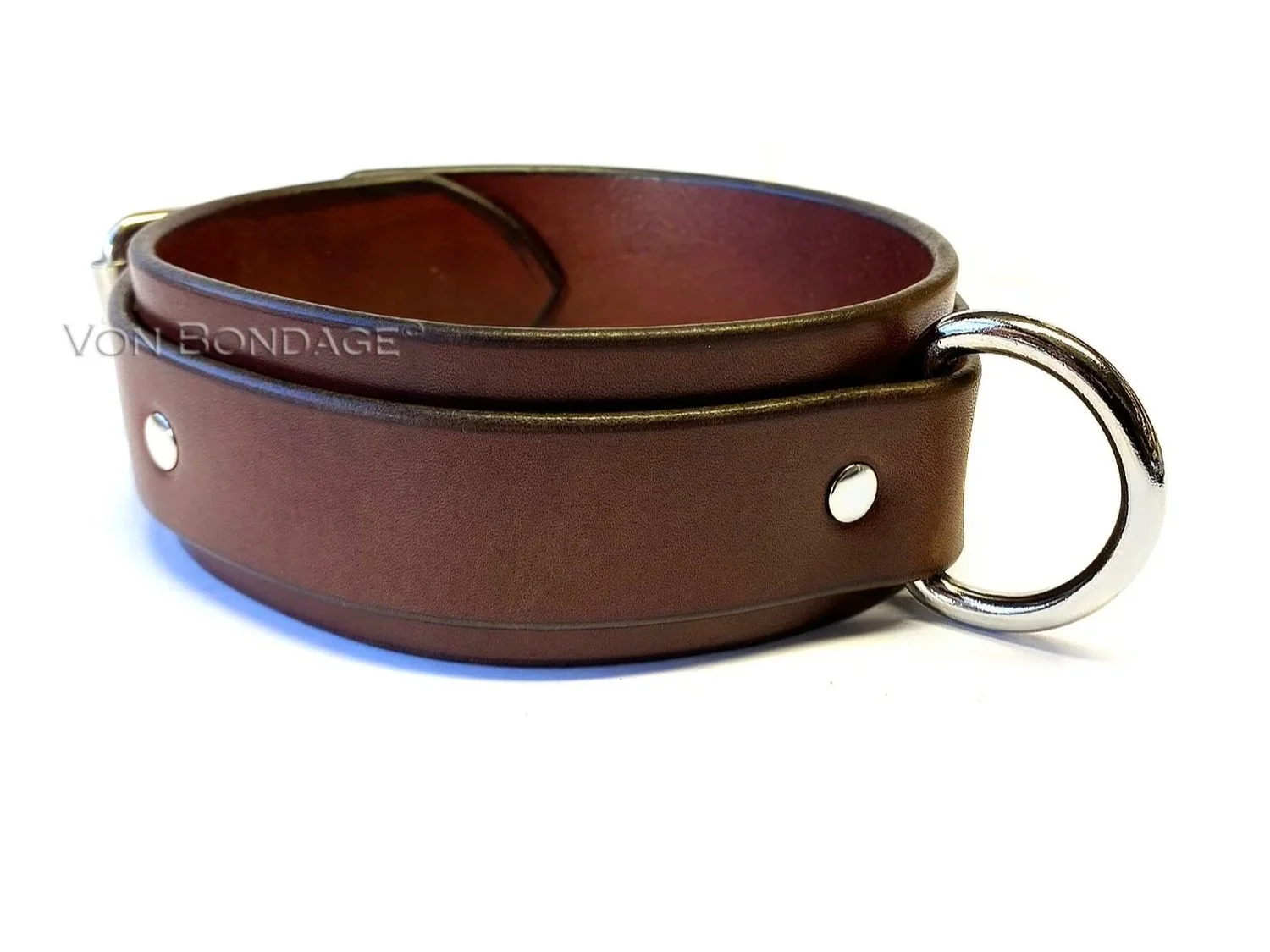 Brown Leather Bondage Collar with Strong D Ring