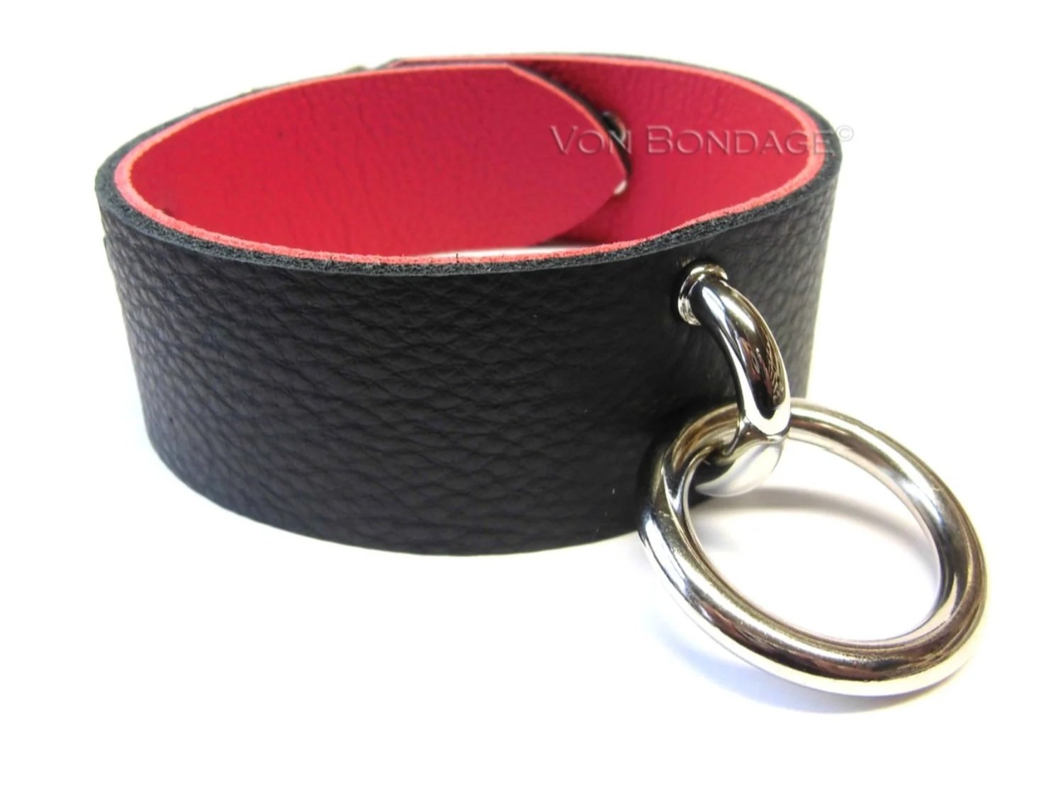 Black & Red Leather BDSM slave Collar with Handle Loop and Ring