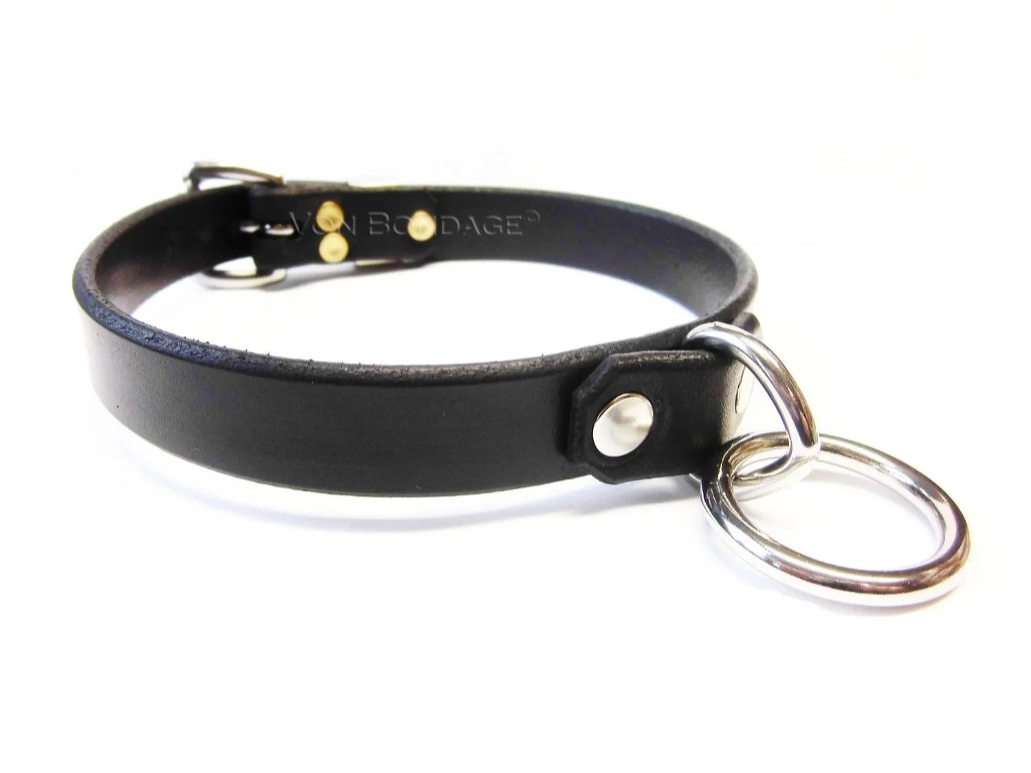 Leather Collar with Stainless Steel Ring