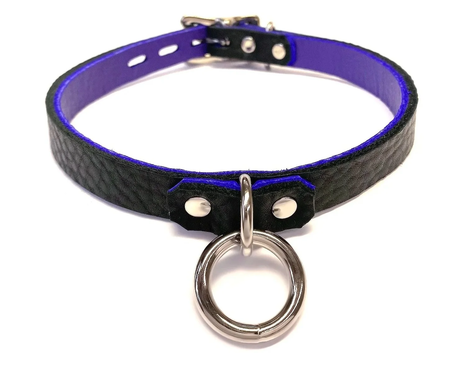 day collar for slave lined in purple leather with small O-ring