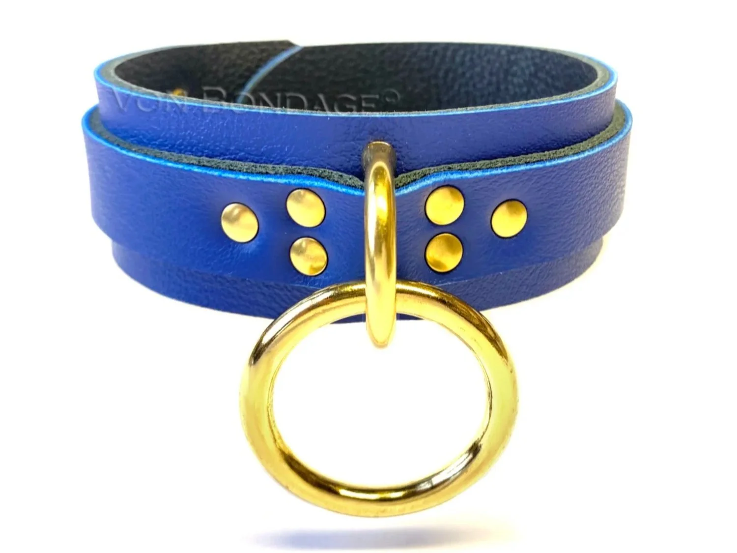 Blue Leather slave Collar with Brass O-Ring