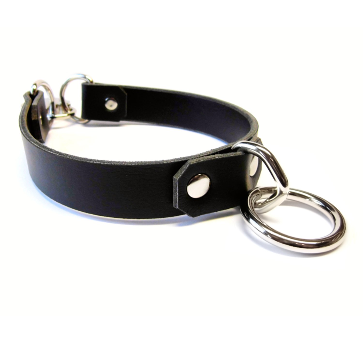.75 Black Vegan Leather locking slave choker with Bondage Ring