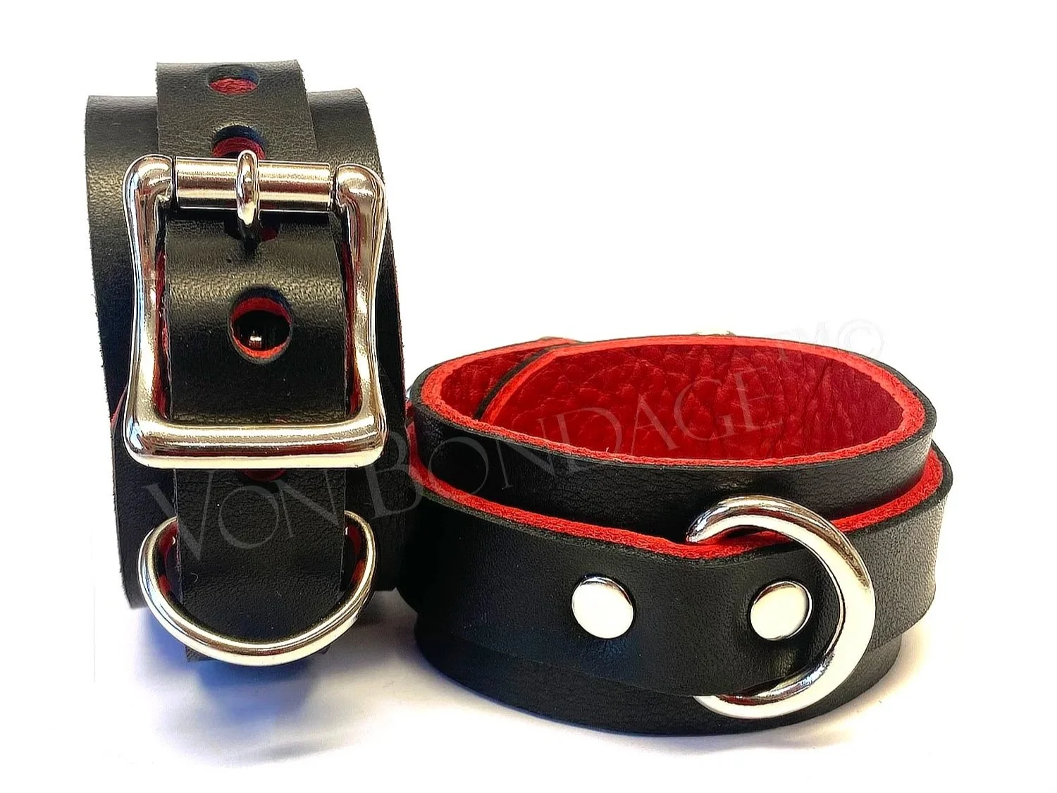 Pair of Black & Red Leather Restraints