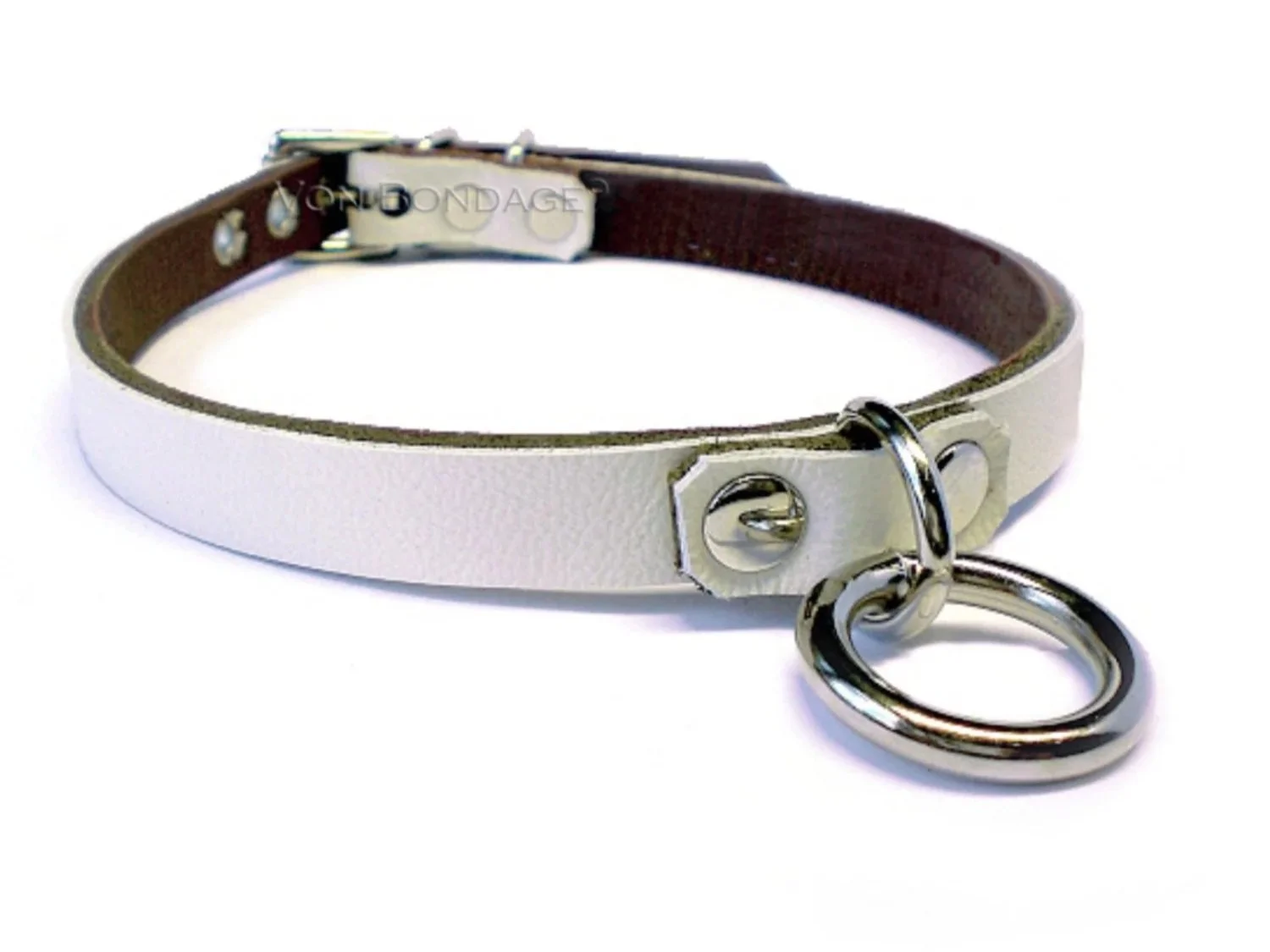 Discreet BDSM Day Collar with Small Ring in white leather