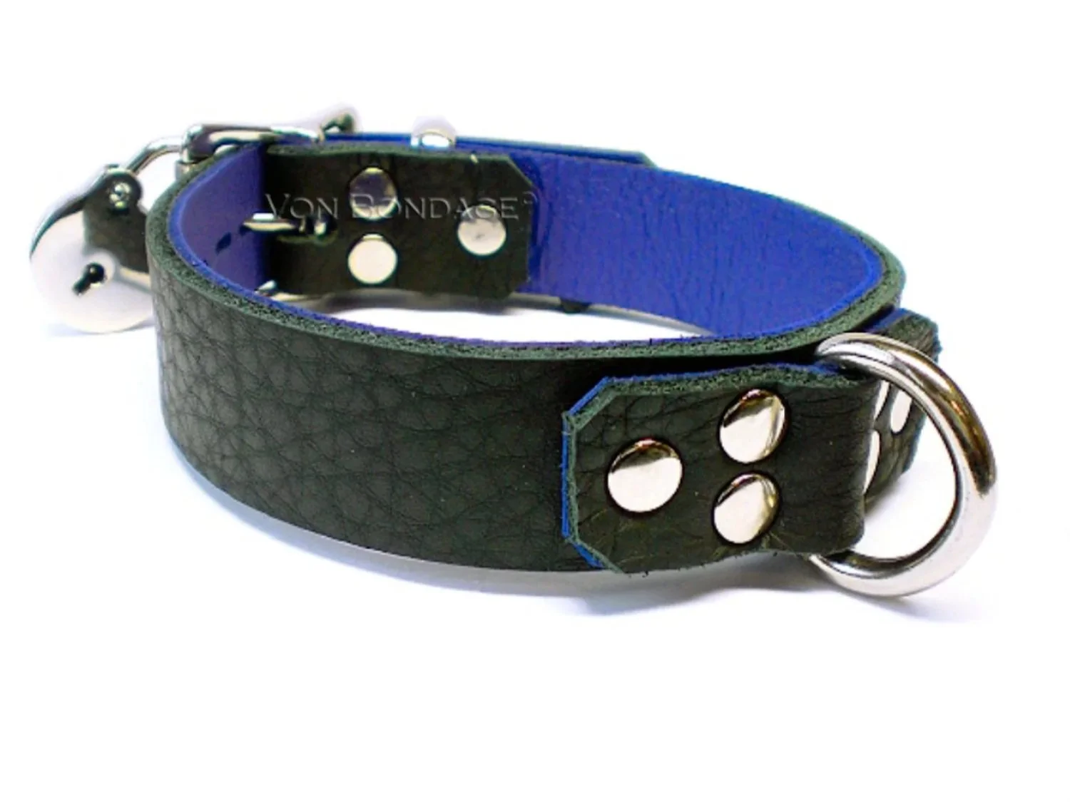 Black & Blue Leather BDSM Collar with Strong D-ring