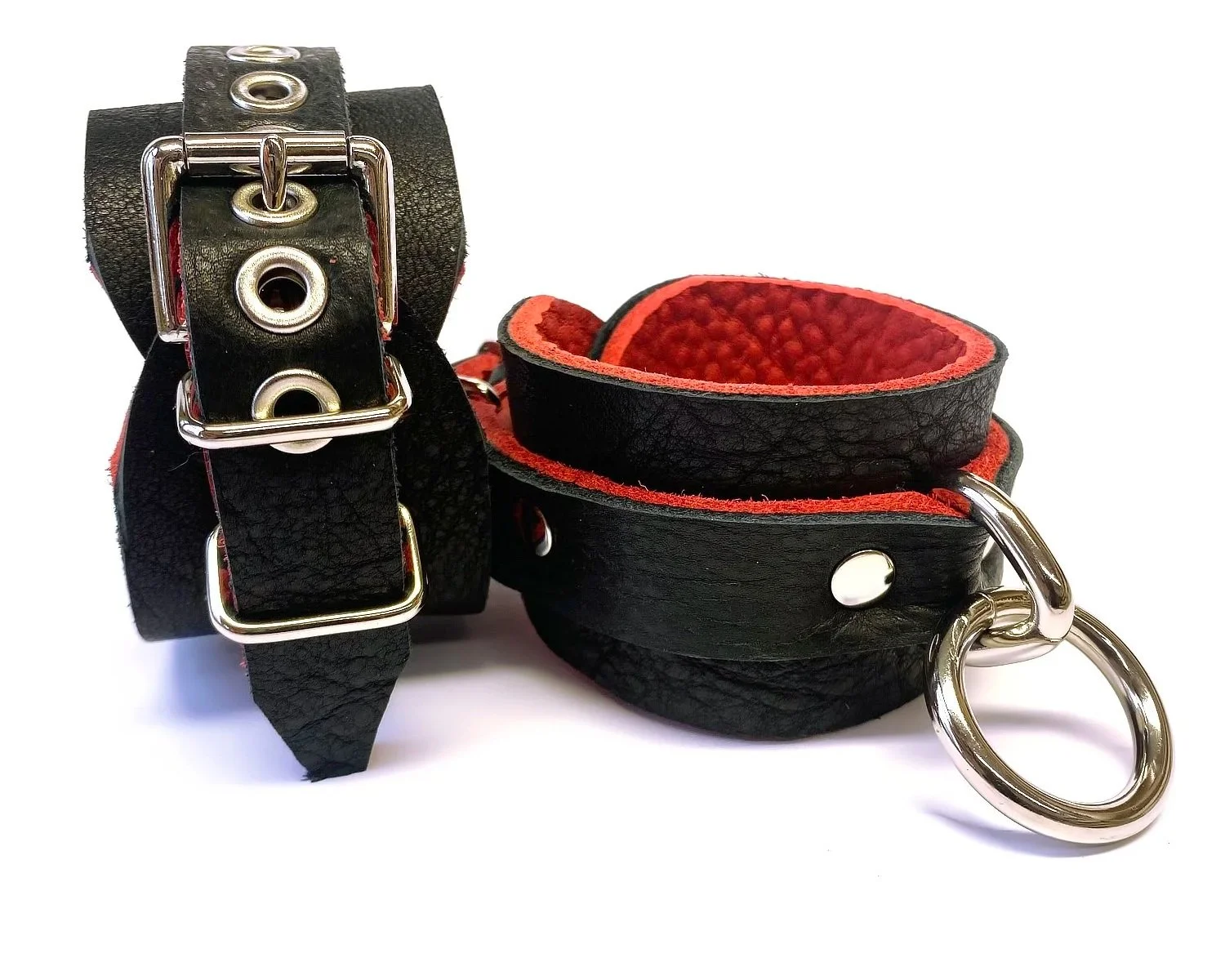 Pair of Bison Leather Restraints with Bondage Rings