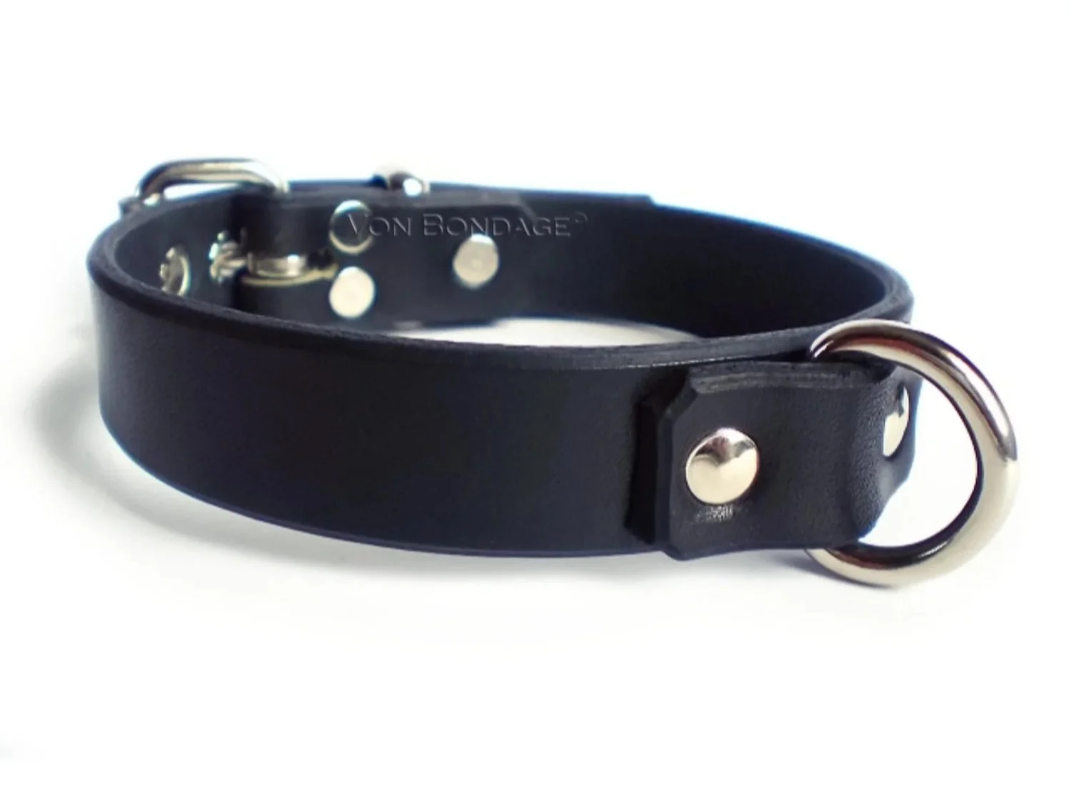 Black Latigo Leather BDSM Collar with D-ring in front
