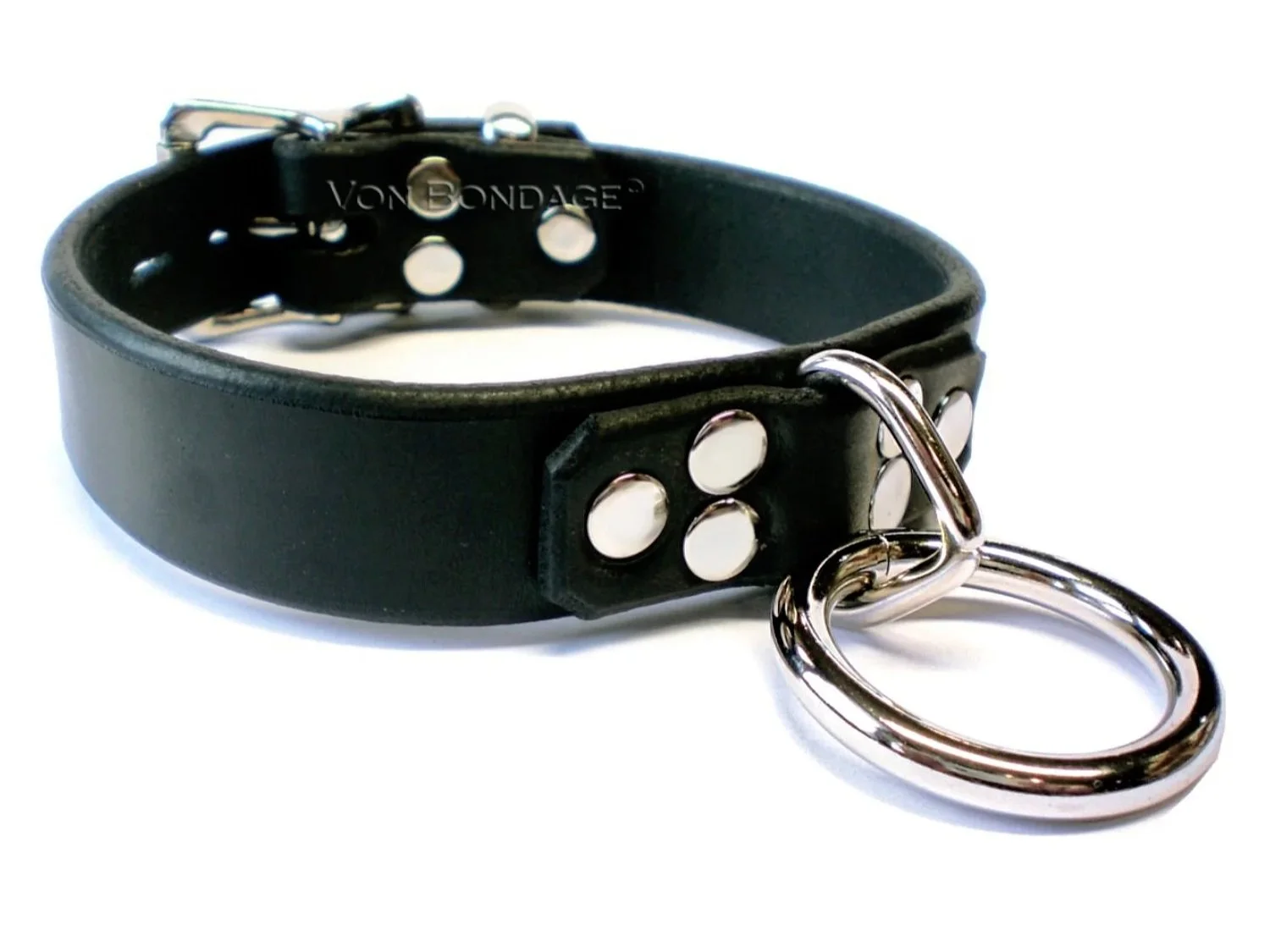 Black Leather BDSM Collar with Strong Bondage Ring