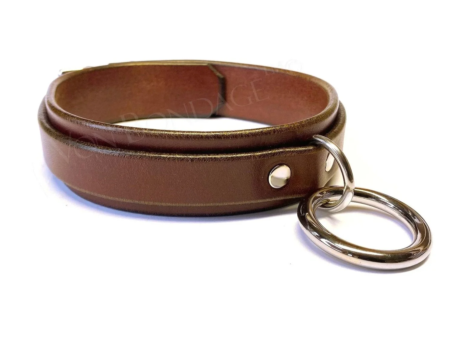 Brown Leather BDSM Collar with O-ring